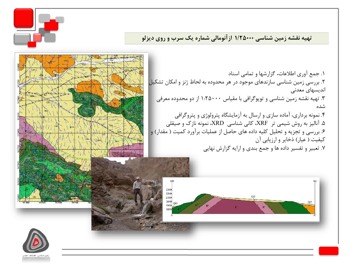 تهیه نقشه زمین شناسی 1/25000 ازآنومالی شماره یک سرب و روی دیزلو 1